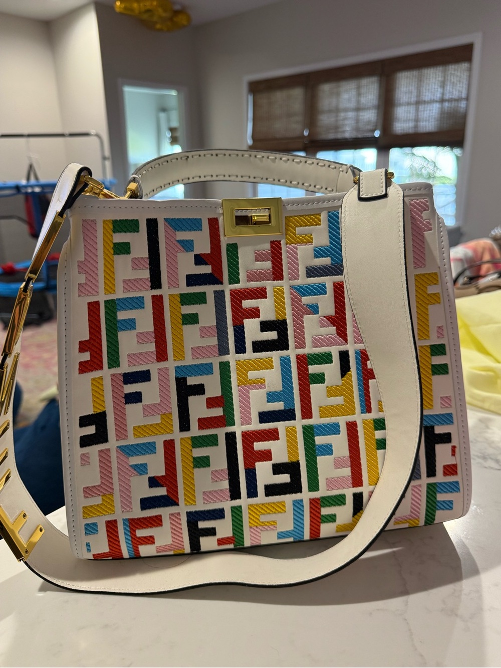 Multicolor White Leather Shoulder Bag - Designer Style Fendi
